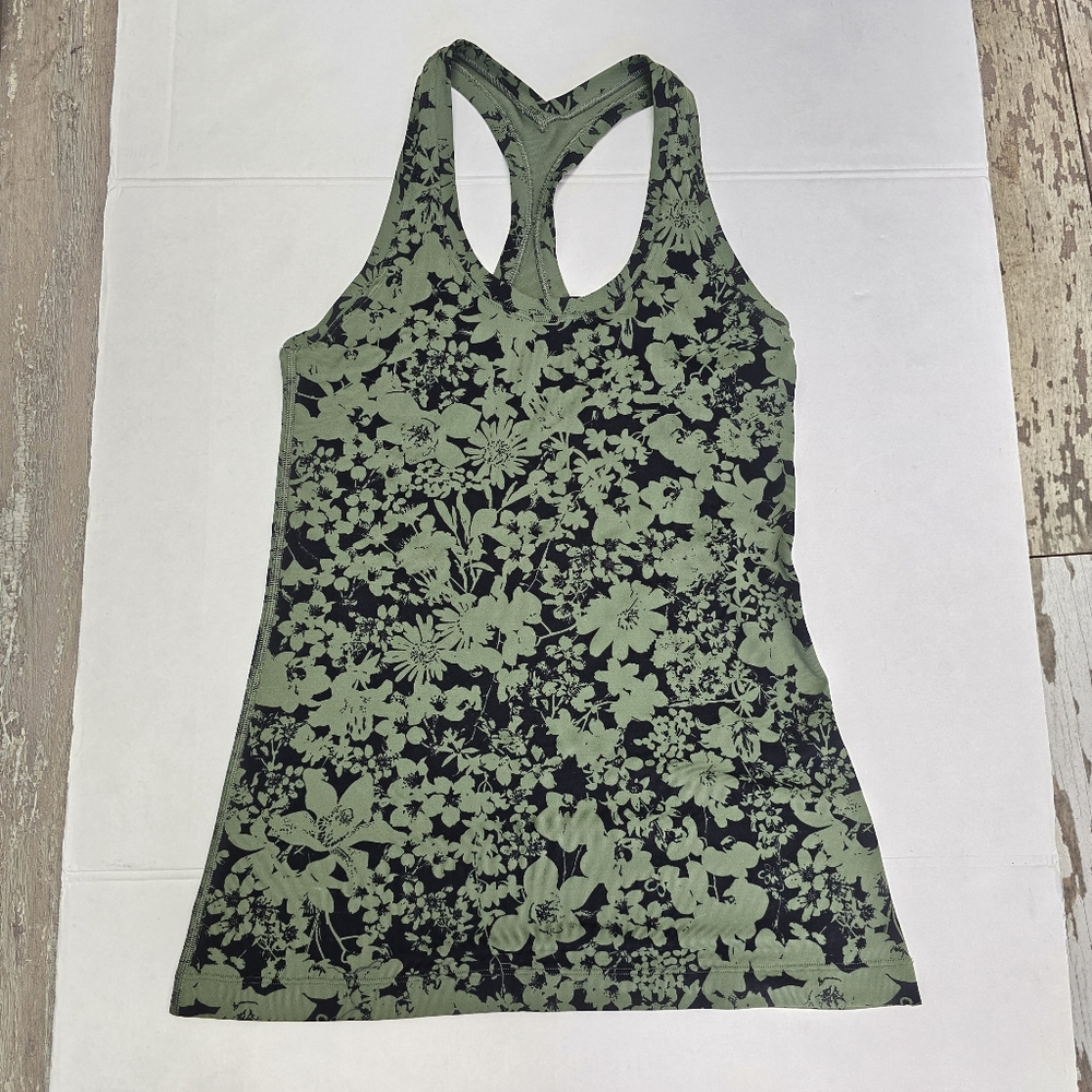 Lululemon Cool Racerback II Efflorescent Barracks Green Black Tank Top Size 4 - Picture 3 of 7